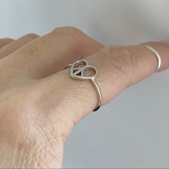 Sterling Silver Heart Peace Ring, Heart Ring - Picture 10 of 12